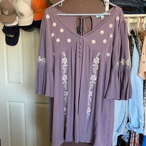 Lavender floral tunic with bell sleeves